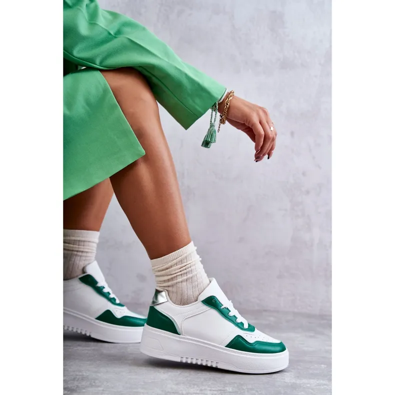 FB2 Women's Low Sport Shoes On The Platform White and Green Kyllie