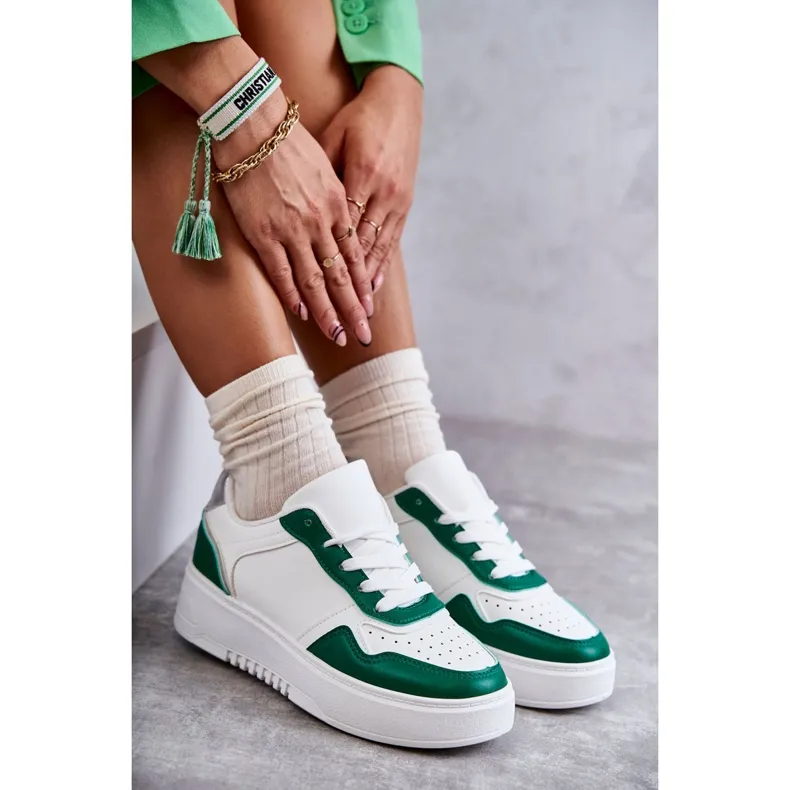 FB2 Women's Low Sport Shoes On The Platform White and Green Kyllie