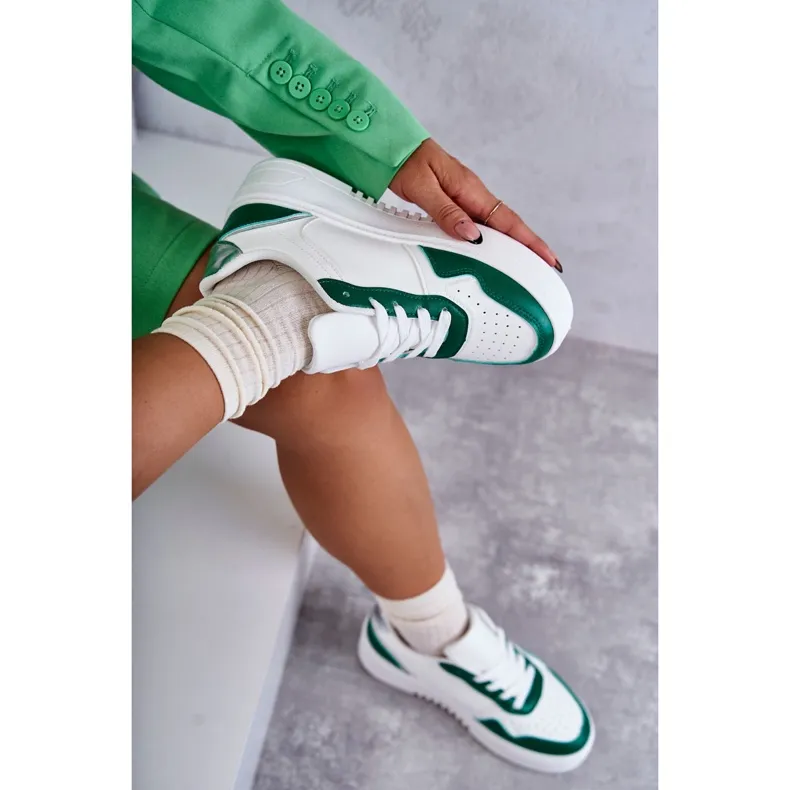 FB2 Women's Low Sport Shoes On The Platform White and Green Kyllie