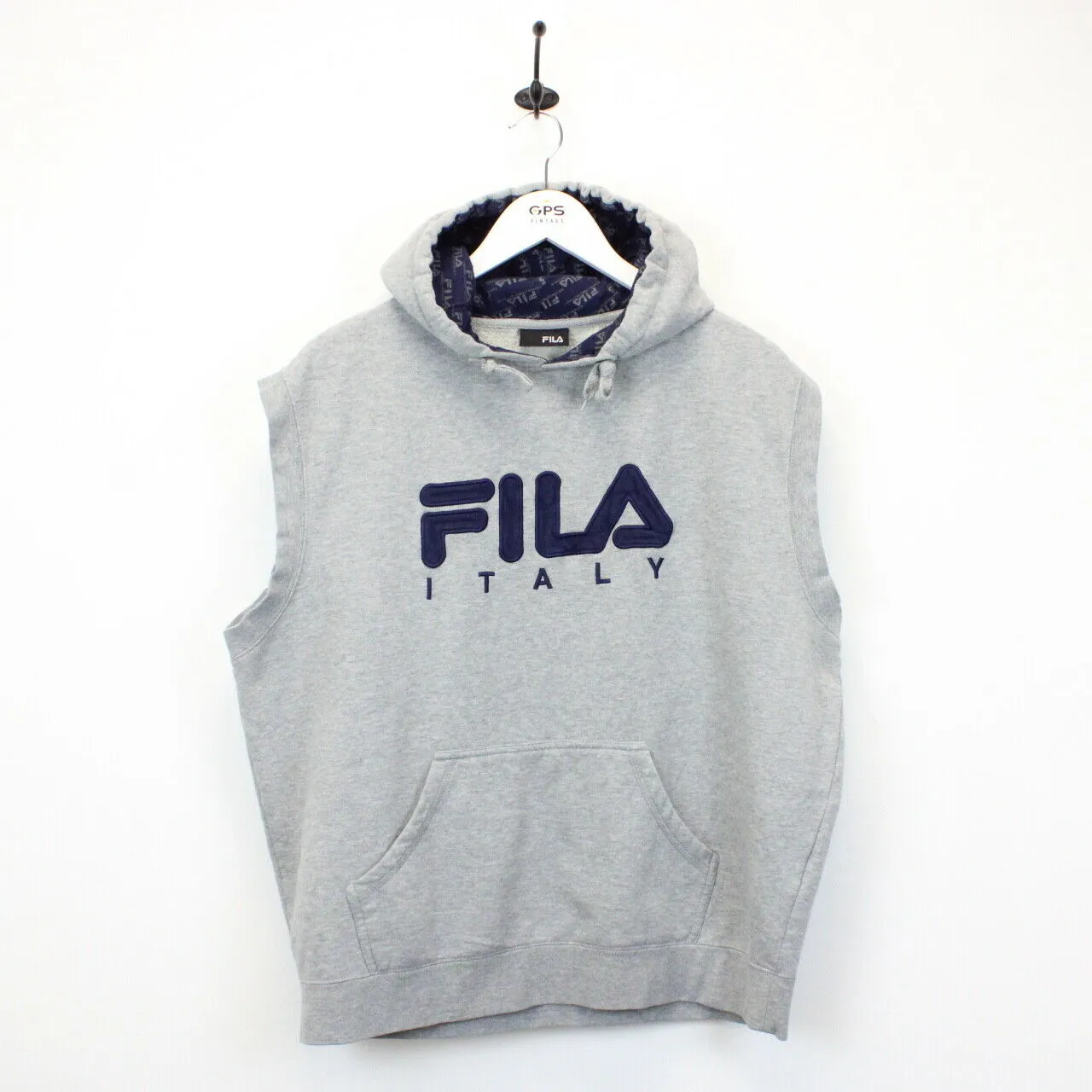 FILA 00s Sleeveless Hoodie Grey | Large