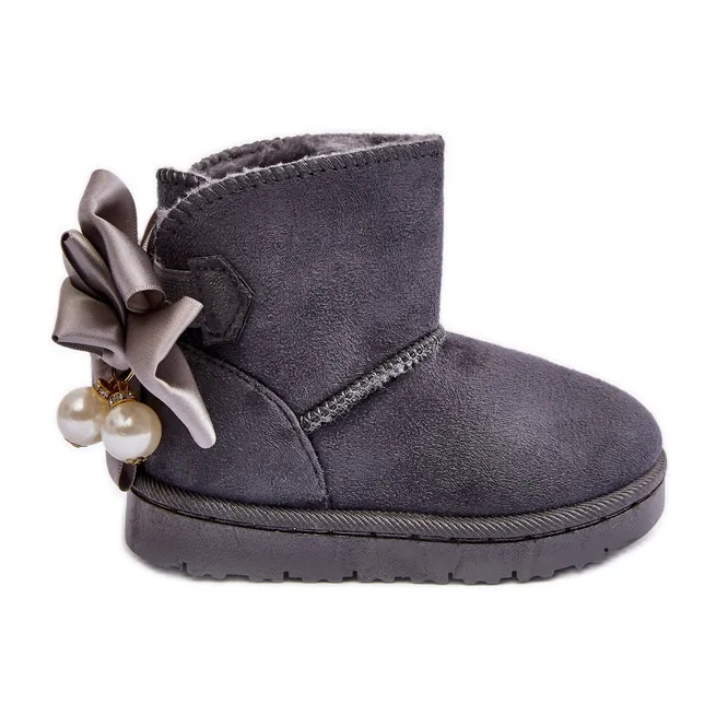 FR1 Children's warm snow boots with a bow gray snowis grey