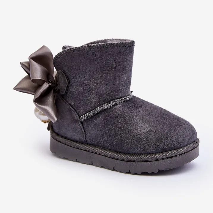 FR1 Children's warm snow boots with a bow gray snowis grey