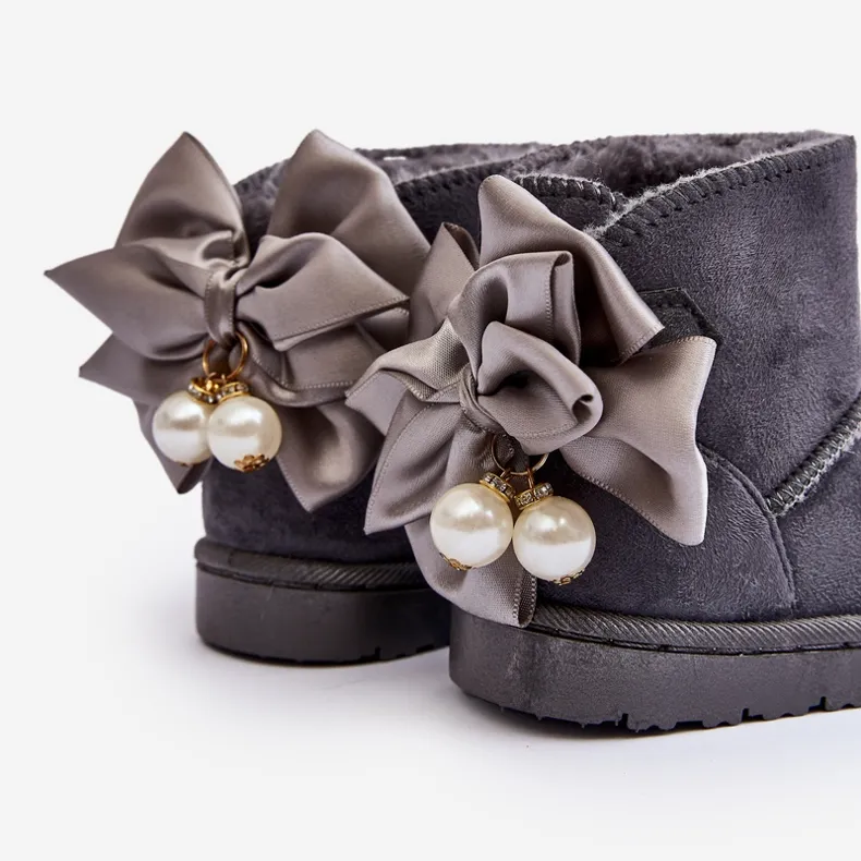 FR1 Children's warm snow boots with a bow gray snowis grey