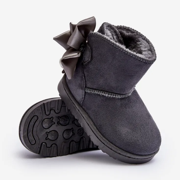 FR1 Children's warm snow boots with a bow gray snowis grey