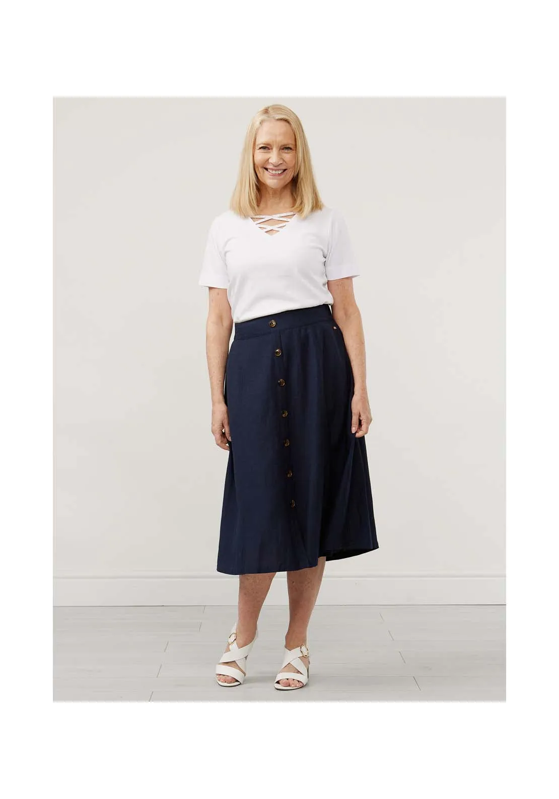 French Navy Linen Skirt