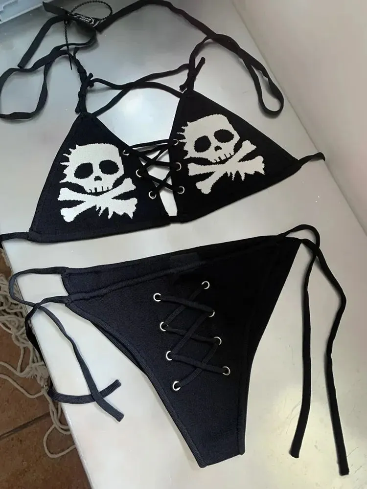 Gothic Punk Bikini Suit Lace Up