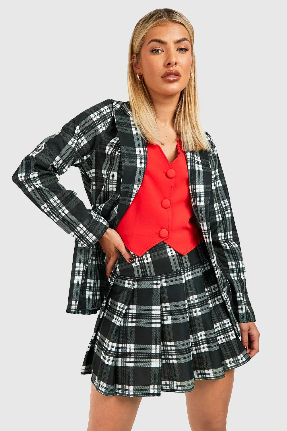 Halloween Flannel Jersey Knit Blazer & Pleated Mini Skirt