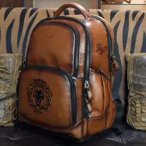 Handmade Tan Leather Backpack with Name Initials TIGER by Brune & Bareskin