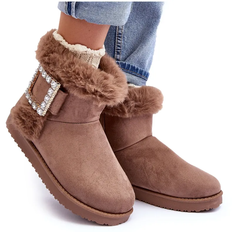 Insulated snow boots with buckle, dark beige Dulca