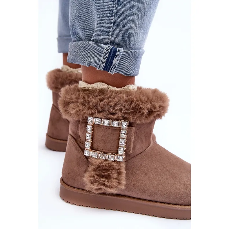 Insulated snow boots with buckle, dark beige Dulca