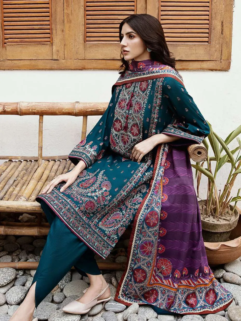 Jazmin Iris Embroidered Fine Slub Unstitched 3 Piece Suit D-06