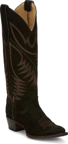 Justin 15in Womens Black Suede Clara Leather Cowboy Boots