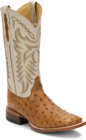 Justin Ivory Mens Antique Saddle Pascoe FQ Ostrich Cowboy Boots