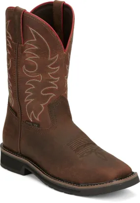 Justin Mens Driller Pecan Brown Water Buffalo Work Boots