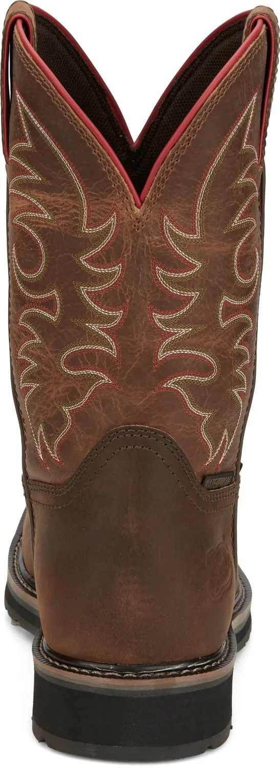 Justin Mens Driller Pecan Brown Water Buffalo Work Boots