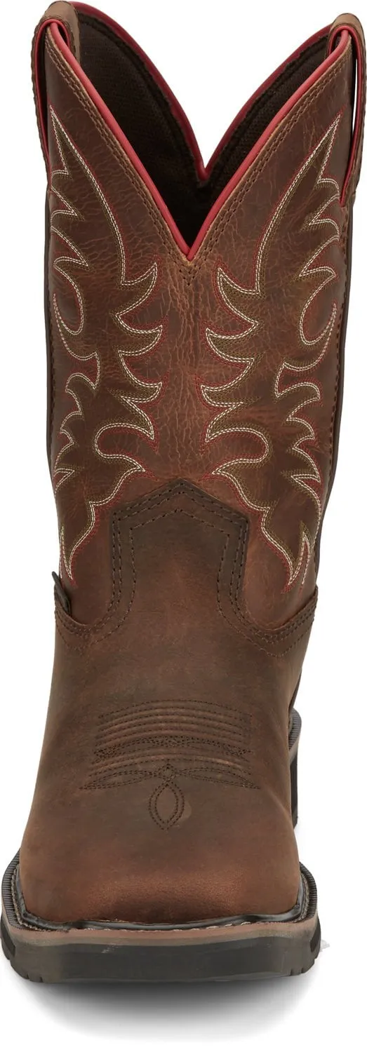 Justin Mens Driller Pecan Brown Water Buffalo Work Boots