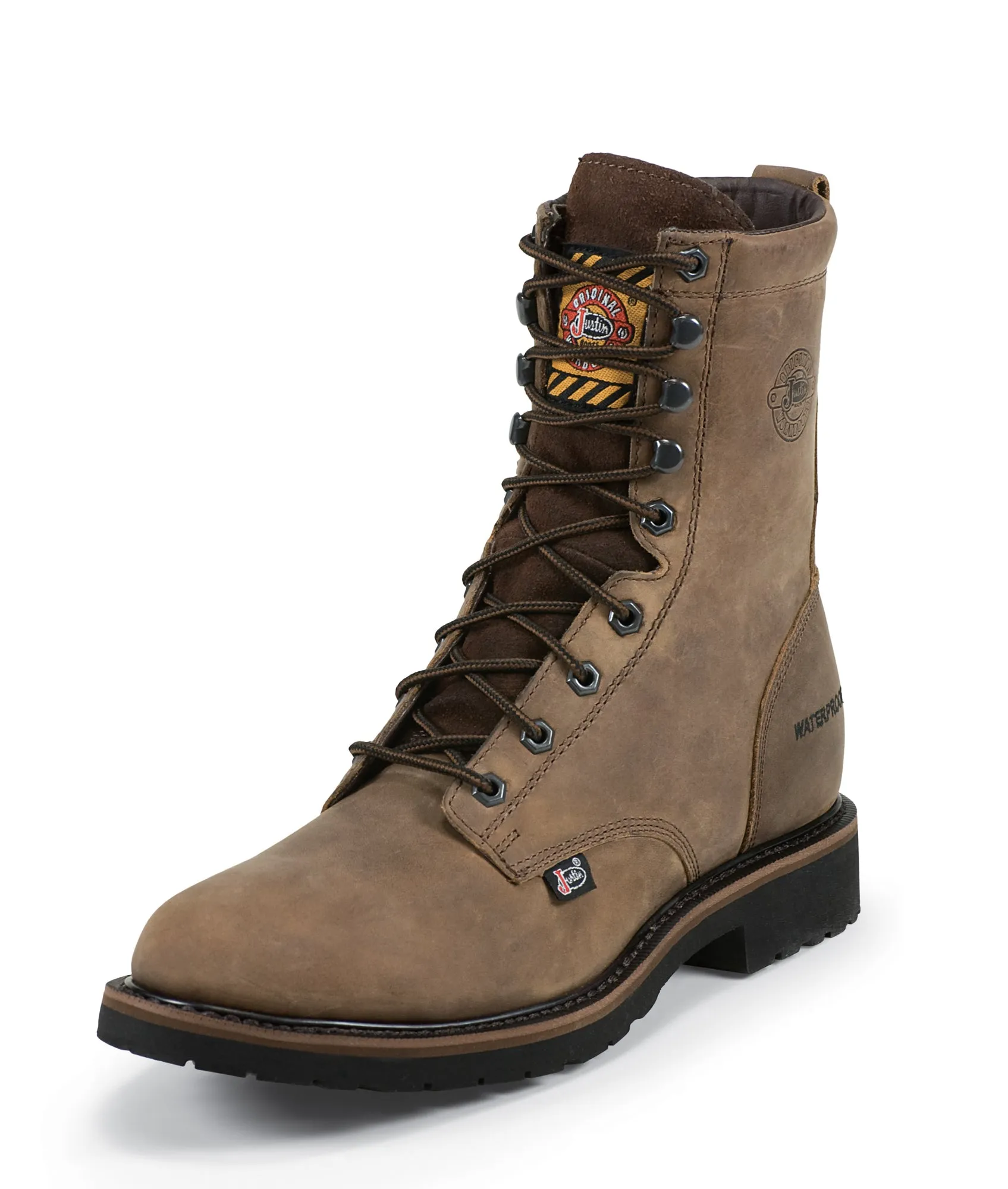 Justin Mens Wyoming Leather Work Boots WP Steel Toe Lace-Up 8in