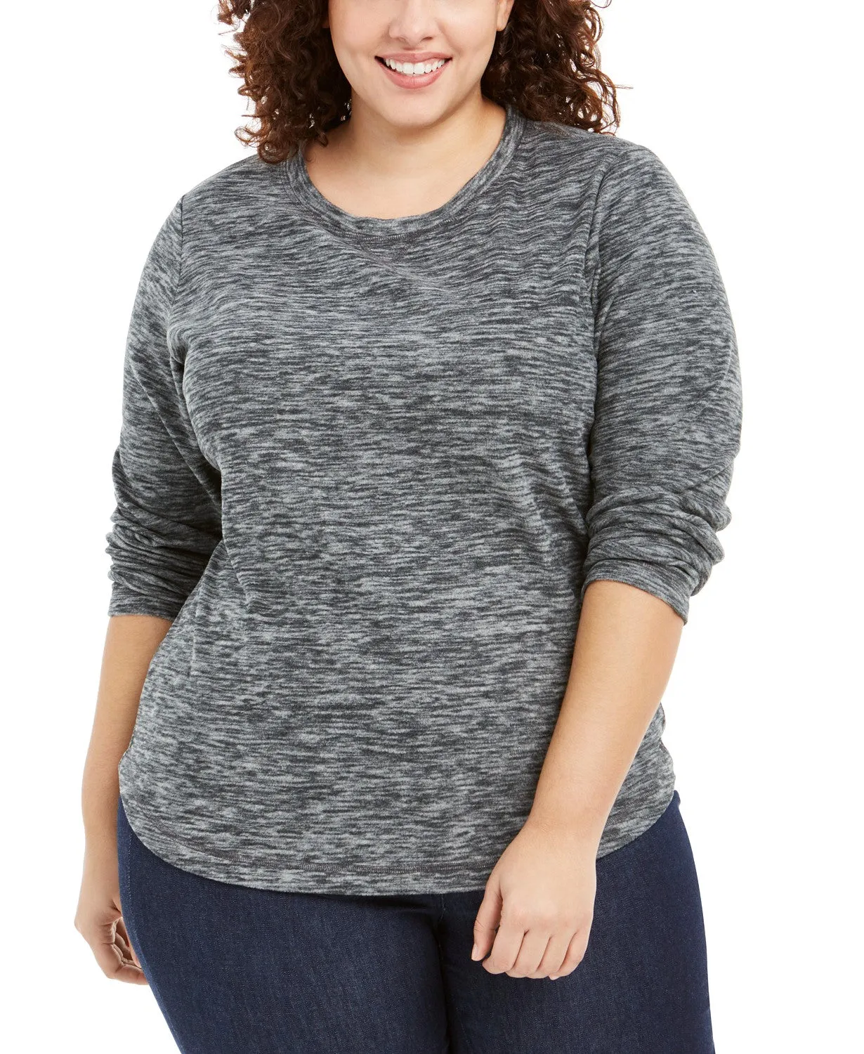 Karen Scott Women's Plus Size Marled Microfleece Top  Black Size 2 Extra Large