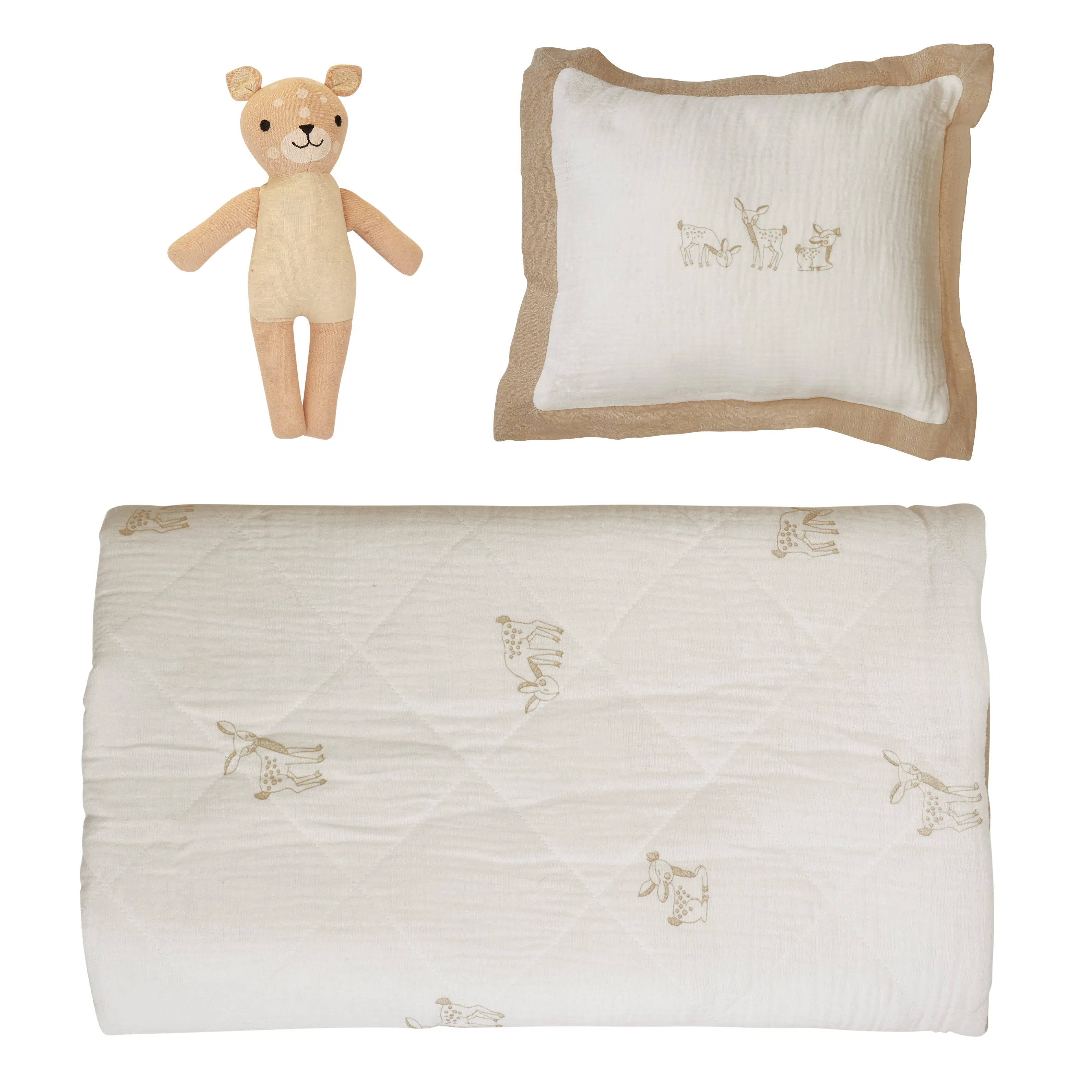 Kipp Baby Stone Fawn Padded Crib Blanket with Matching Pillow and Doll