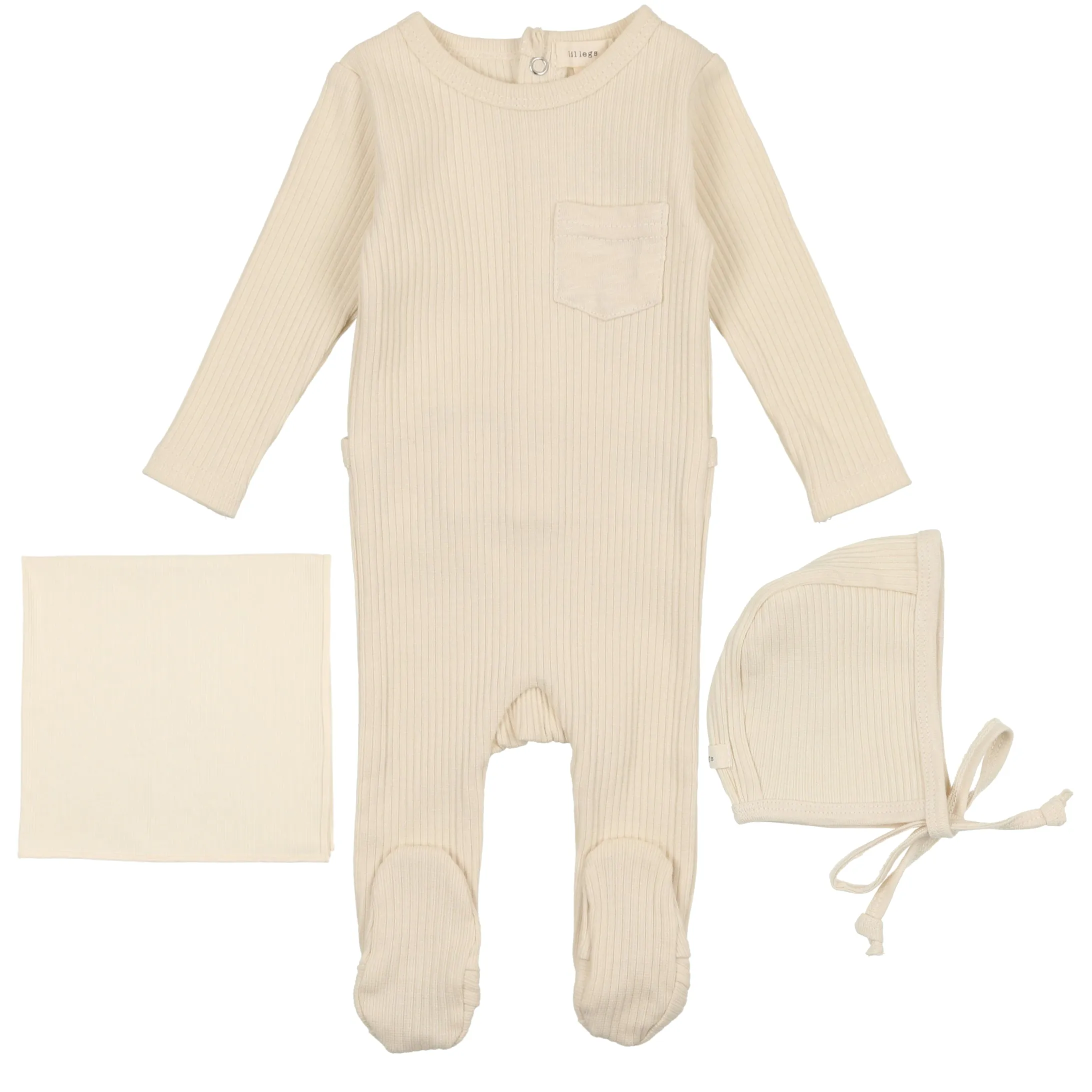 Lil Legs Cream Pocket Ribbed Layette Set