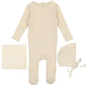 Lil Legs Cream Pocket Ribbed Layette Set