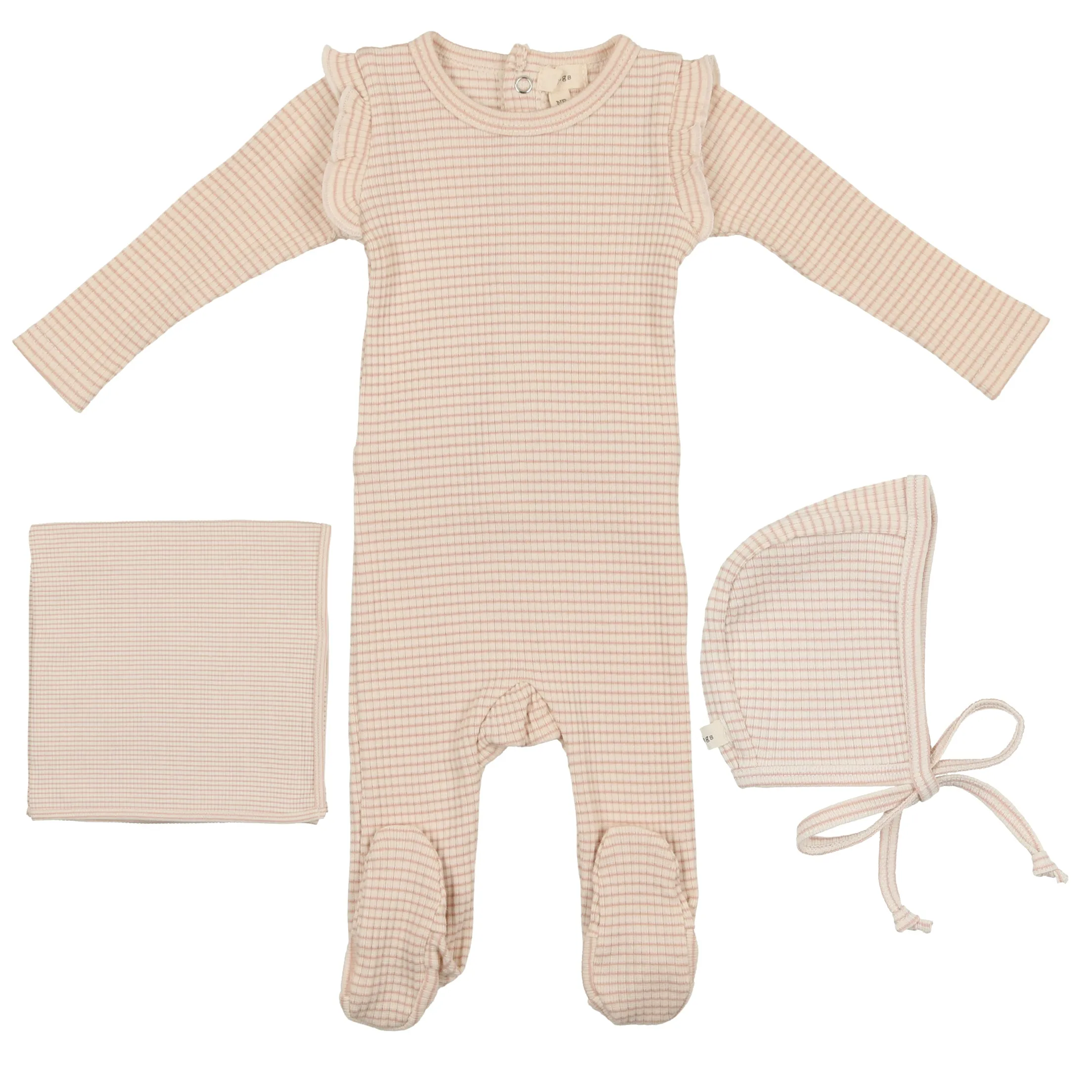 Lil Legs Pink Stripe Ribbed Layette Set