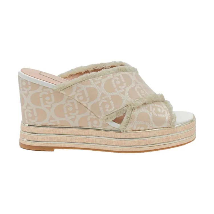 LIU JO KAREN 03 Sandali con Zeppa Donna in Tessuto Logato Beige