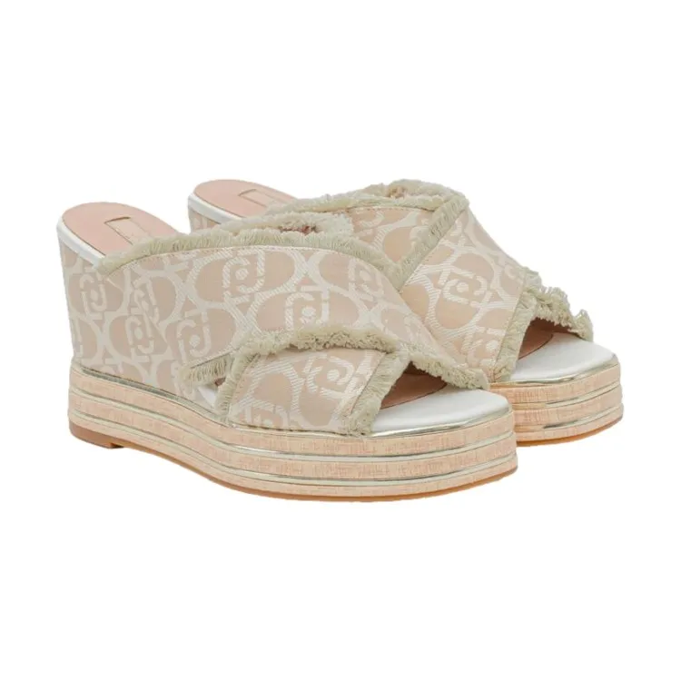 LIU JO KAREN 03 Sandali con Zeppa Donna in Tessuto Logato Beige