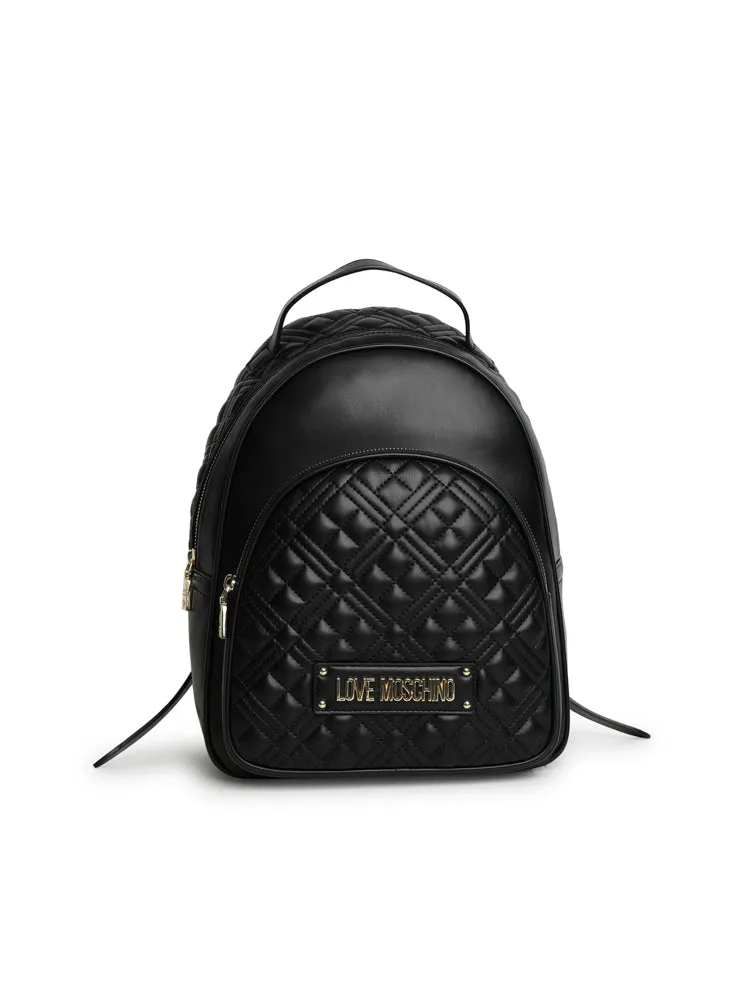 Love Moschino Logo Detailed Zipped Quilted Backpack