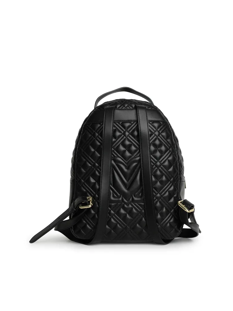 Love Moschino Logo Detailed Zipped Quilted Backpack