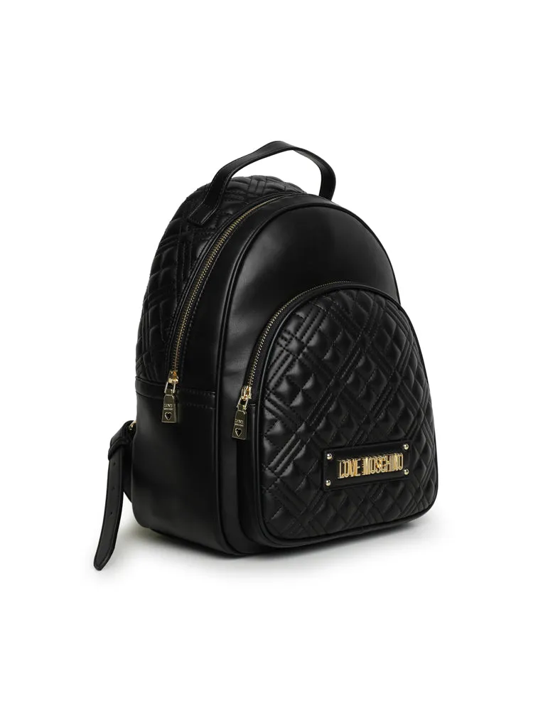 Love Moschino Logo Detailed Zipped Quilted Backpack