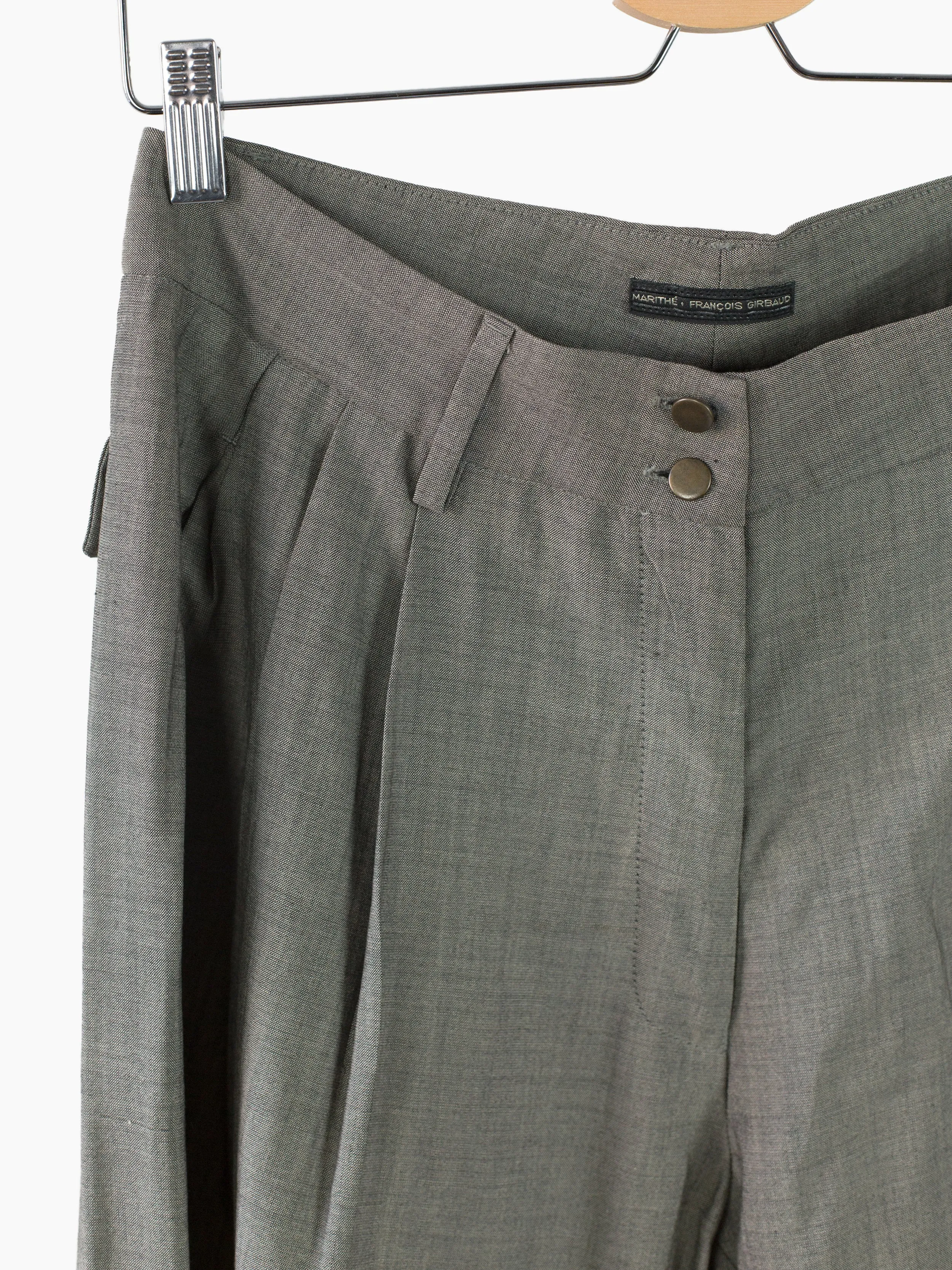 Marithe Francois Girbaud 90s Grey Fin Pleat Twisted Leg Trousers