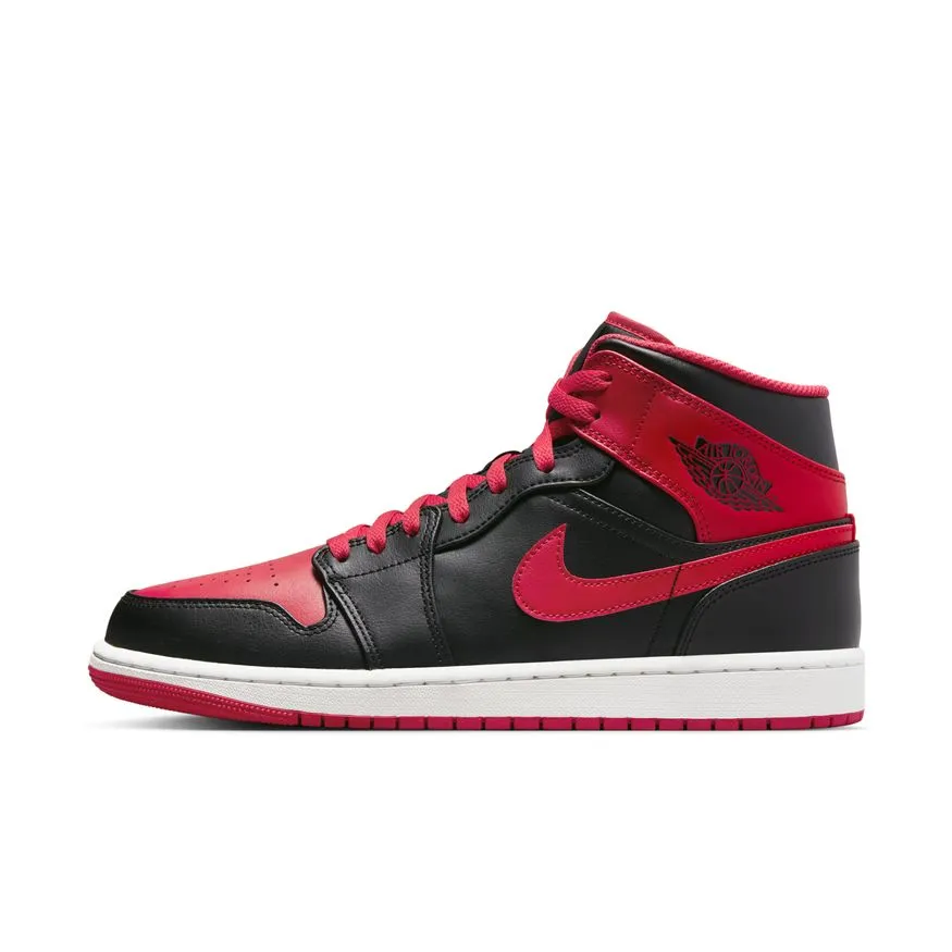 Men's Air Jordan 1 Mid - BLACK/FIRE RED-WHITE