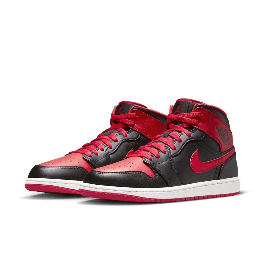 Men's Air Jordan 1 Mid - BLACK/FIRE RED-WHITE