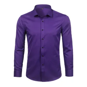 Men's Bamboo Fiber Solid Slim Fit Non-Iron Casual Long Sleeve Shirt