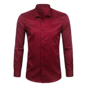 Men's Wine Red Non-Iron Bamboo Fiber Slim Fit Long Sleeve Shirt