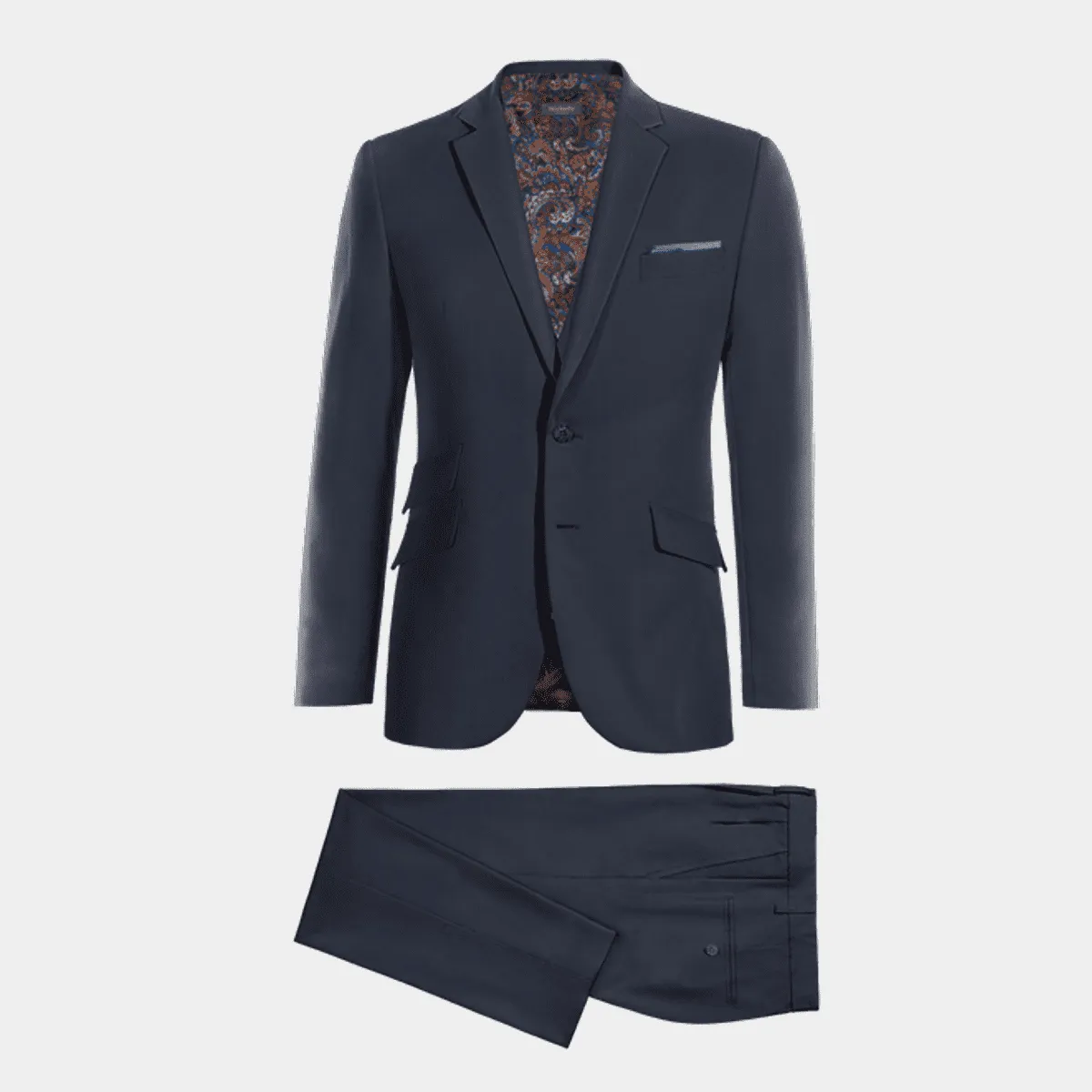 Navy blue super 100s slim fit 3-piece Suit with handkerchief