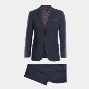 Navy blue super 100s slim fit 3-piece Suit with handkerchief