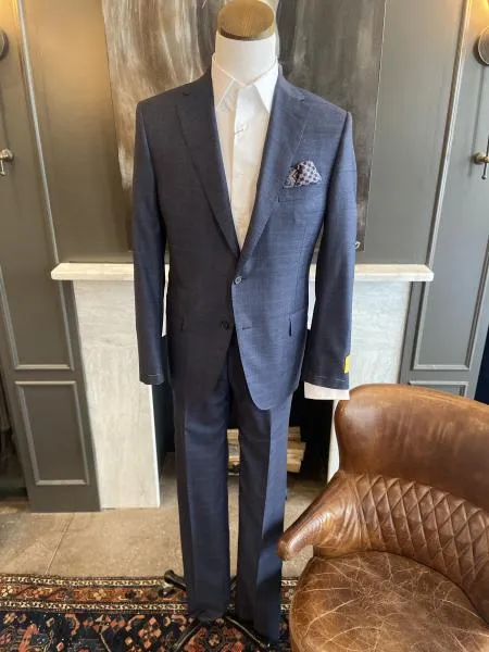 NAVY SHADOW PLAID WOOL SUIT