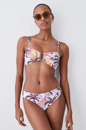 Palm Print Gold Trim Detachable Strap Bikini Top | Karen Millen