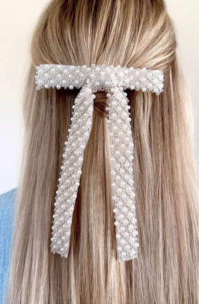 PEARL HAIR BOW BARRETTE