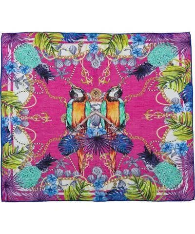 Perlavera Women's Pink / Purple Raisa Parrot Pink Cotton Silk Large Scarf