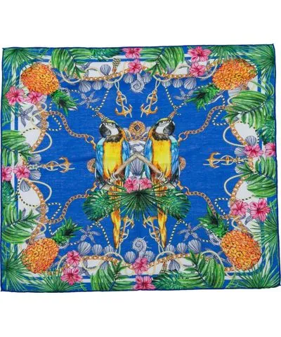 Perlavera Women's Raisa Parrot Blue Silk Large Scarf