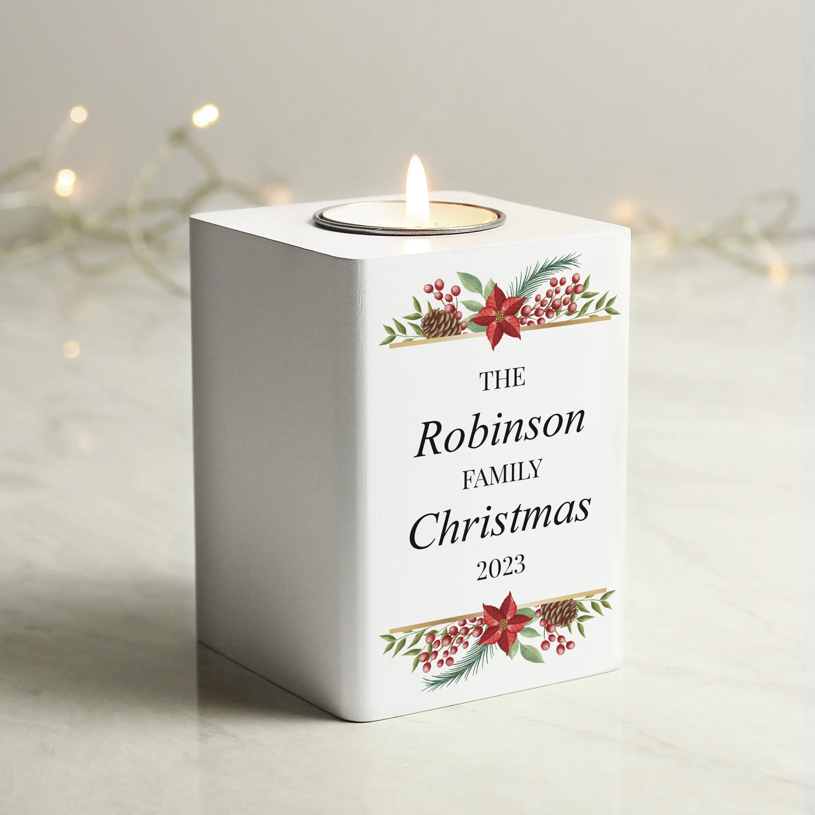 Personalised Christmas Wooden Tealight Holder