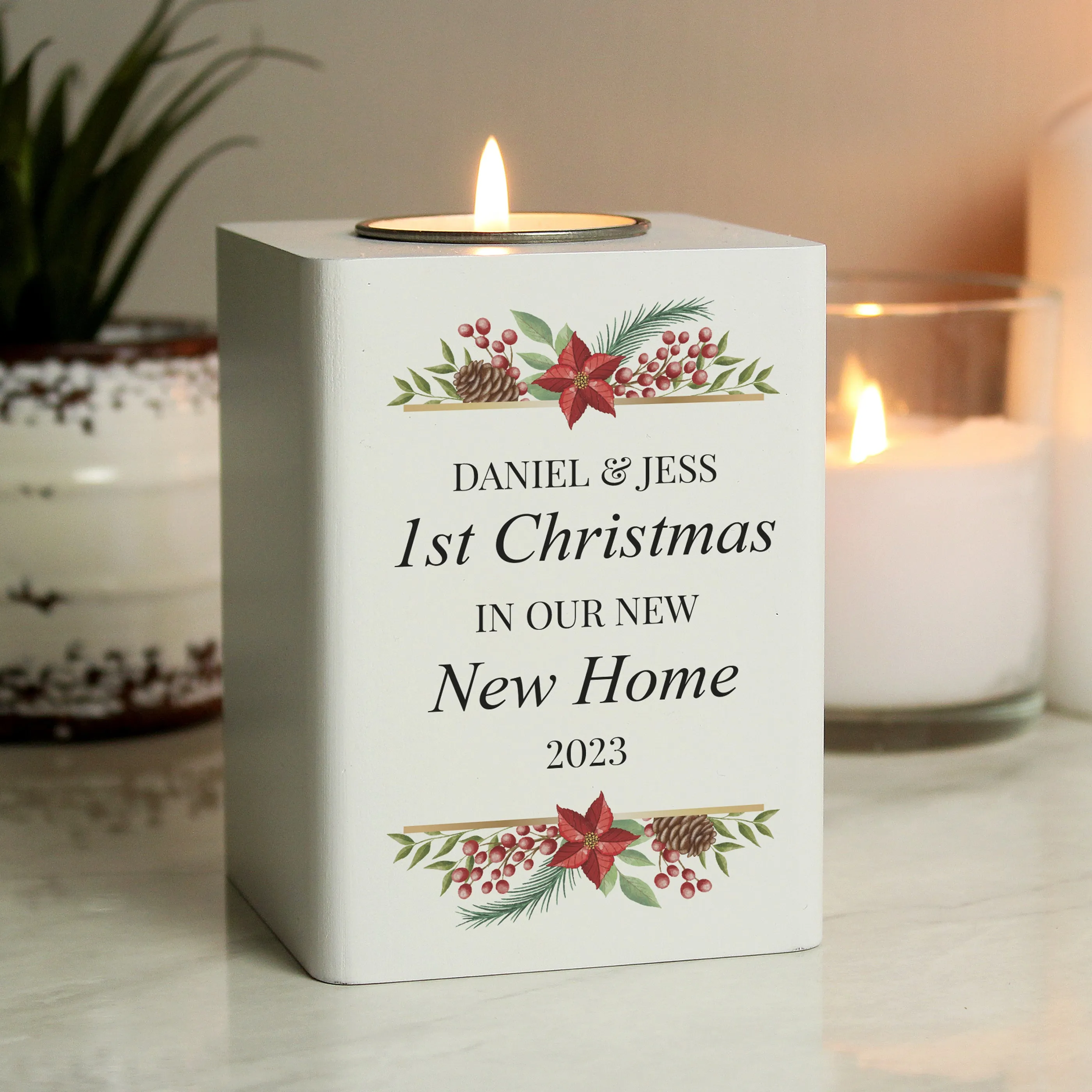 Personalised Christmas Wooden Tealight Holder