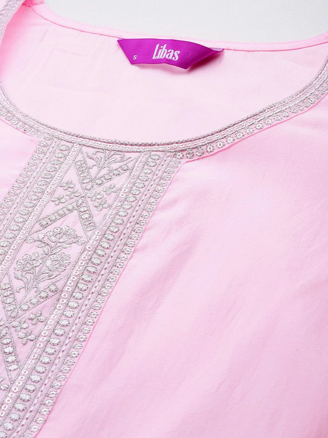 Pink Yoke Design Silk Blend Straight Suit With Dupatta