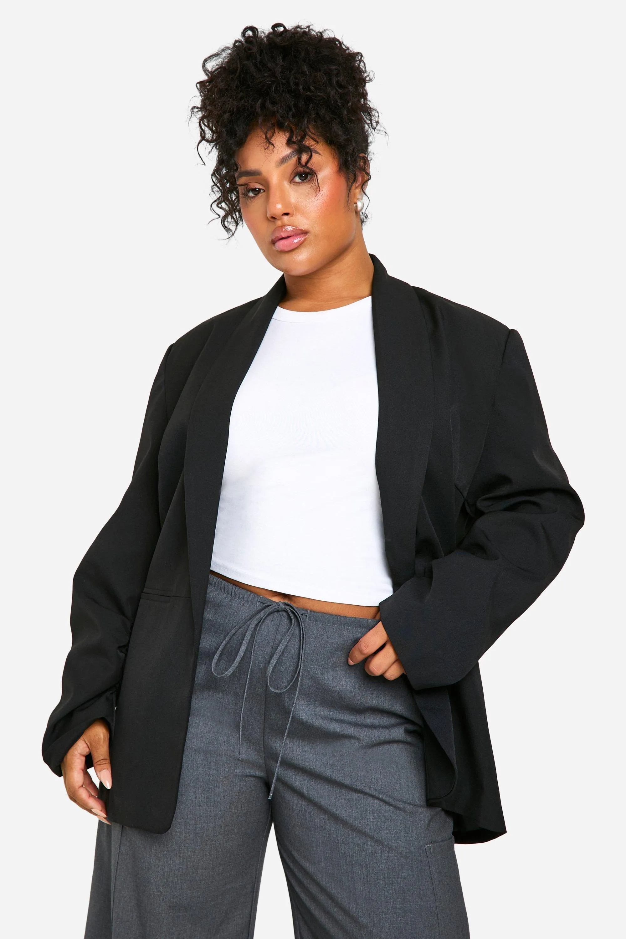 Plus Oversized Ruched Sleeve Blazer