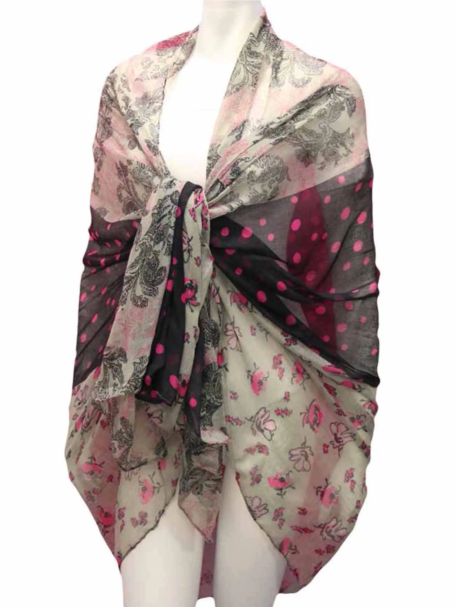 Polka Dot Floral Pareo Wrap Shawl