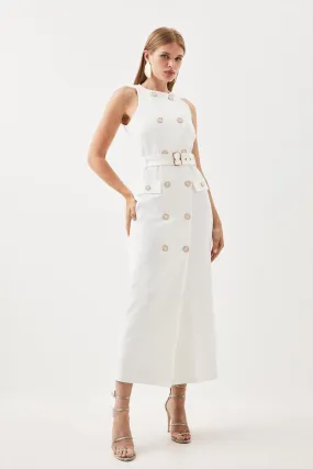 Ponte Button Detail Belted Midaxi Dress | Karen Millen