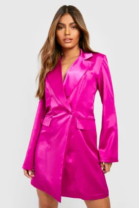 Premium Satin Double Breasted Blazer Dress